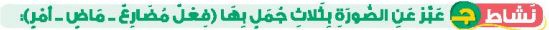 نشاط ج عبر عن الصورة بثلاث جمل بها (فعل مضارع - ماض - أمر)